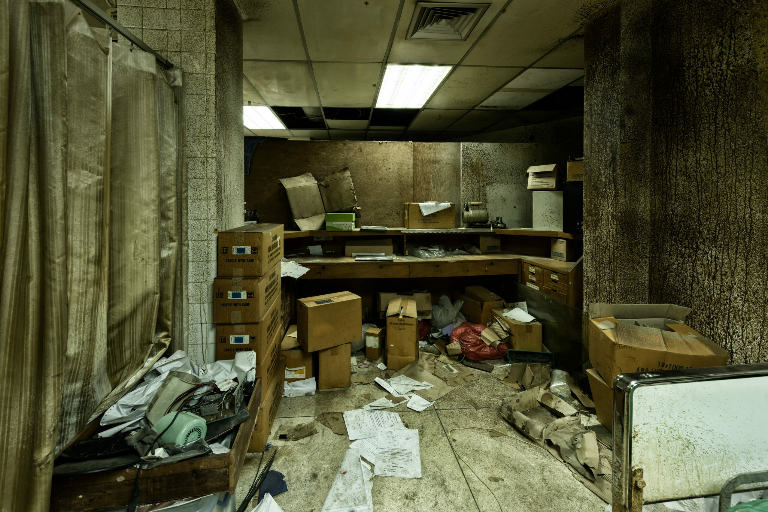 View of dark room abandoned in the Psychiatric Hospital